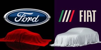 Logo da Ford e da Fita, e carros cobertos - Foto Reprodução Internet