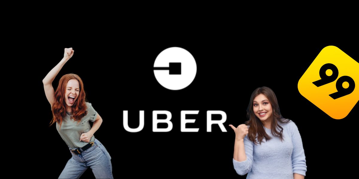 Logo da Uber, da 99 e pessoas comemorando - Foto Reprodução Internet