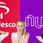 Logo do Bradesco, do Nubank e pessoas desesperadas - Foto Reprodução Internet