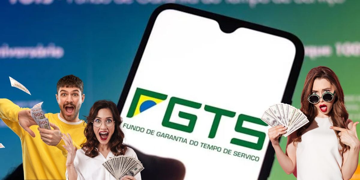 Logo do FGTS e pessoas com dinheiro - Foto Reprodução Internet