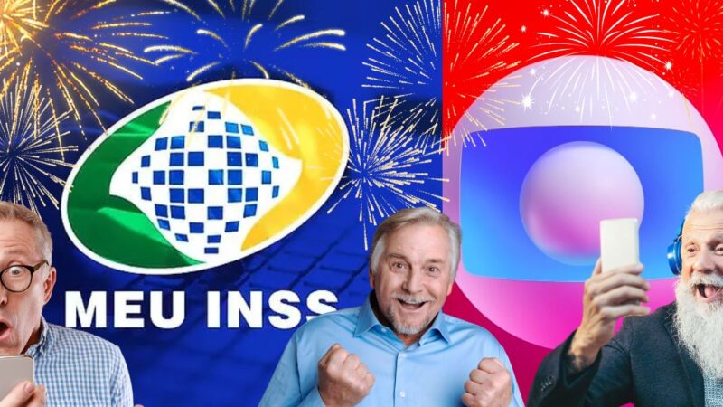 Logo do INSS e da Globo, e idosos soltando fogos - Foto Reprodução Internet
