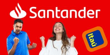 Logo do Santander e do Itaú, e pessoas comemorando - Foto Reprodução Internet