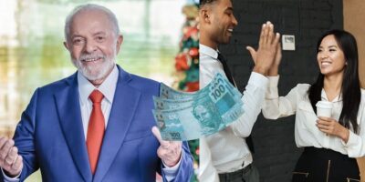 Lula, nota de cem reais e trabalhadores celebrando (Fotos: Reproduções / Instagram / Internet)