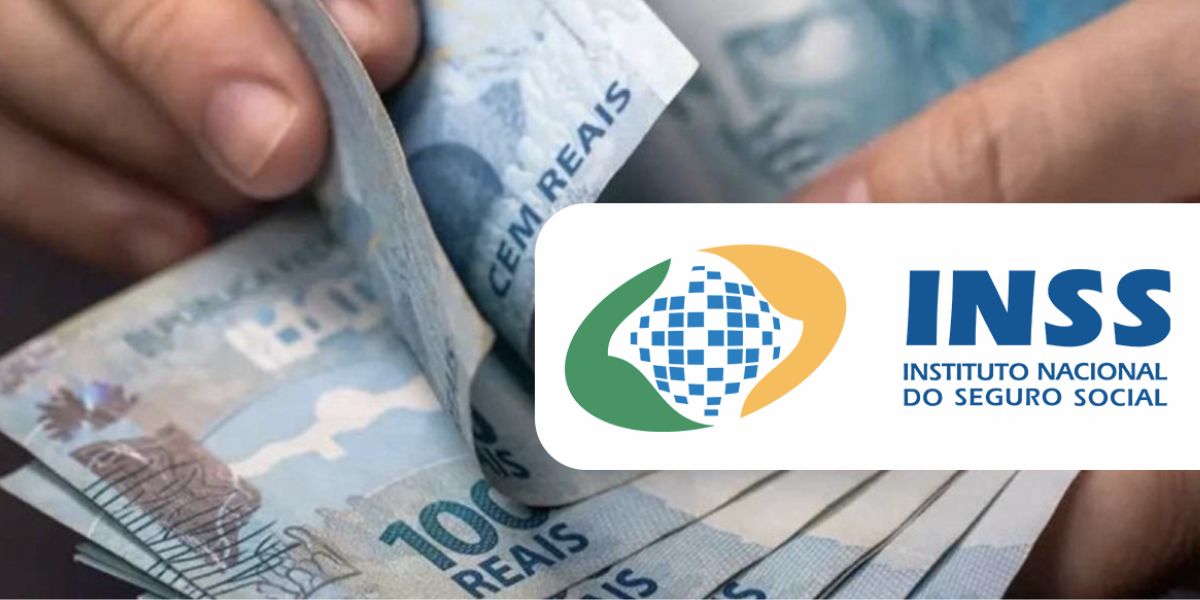 Notas de cem reais e logo do INSS (Foto: Reprodução / Internet)