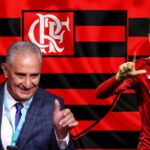 Oscar, Tite e Coudet, e bandeira do Flamengo - Foto Reprodução Internet