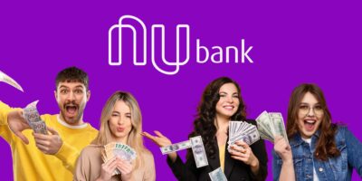 Pessoas com dinheiro e logo do Nubank - Foto Reprodução Internet / Freepik