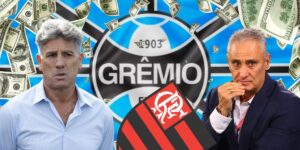 Renato Gaúcho, Tite, Bandeira do Flamengo e do Grêmio - Foto Reprodução Canva