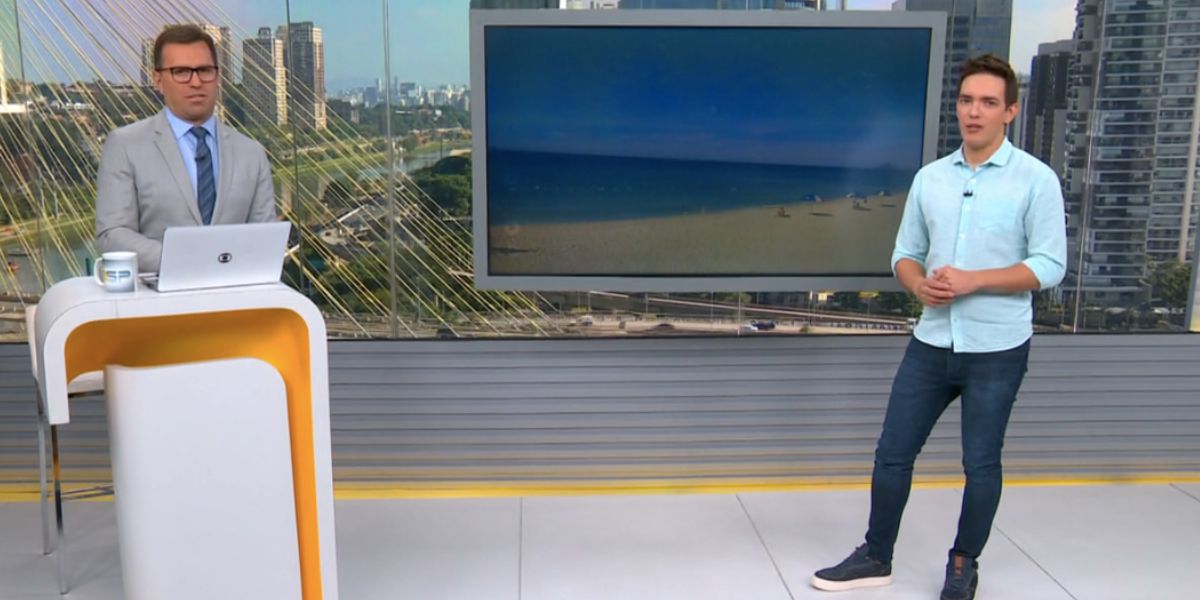 Rodrigo Bocardi e Alê Jodar durante o Bom Dia São Paulo (Foto: Reprodução / Globo)