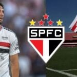 Calleri, escudo do São Paulo e o estádio Morumbi - (Montagem Tv Foco)