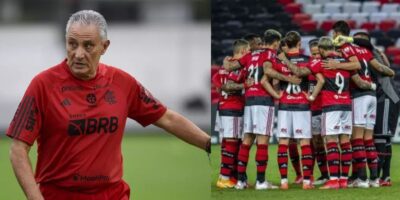 Tite e Time do Flamengo em campo - Montagem TVFOCO