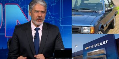 William Bonner no Jornal Nacional, Chevette e Chevrolet (Fotos: Reproduções / Globo / Internet)