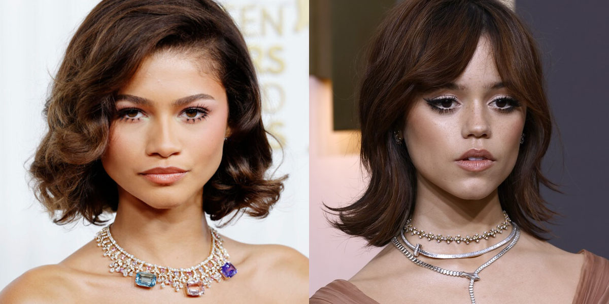 Zendaya e Jenna Ortega com o cabelo que promete ser tendencia em 2024 (Foto: Reprodução, Getty Imagens)