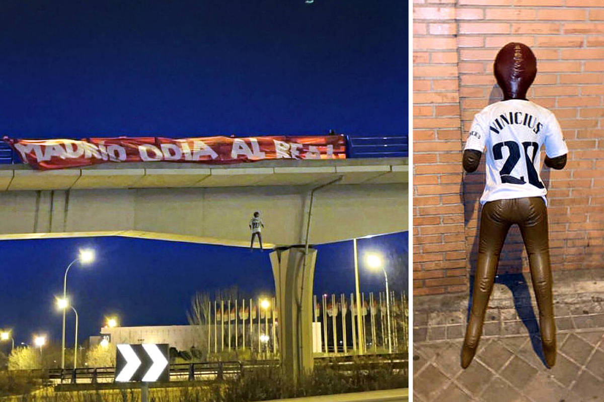 Boneco de Vini Jr. usado por torcida do Atlético de Madrid (Foto: Divulgação)