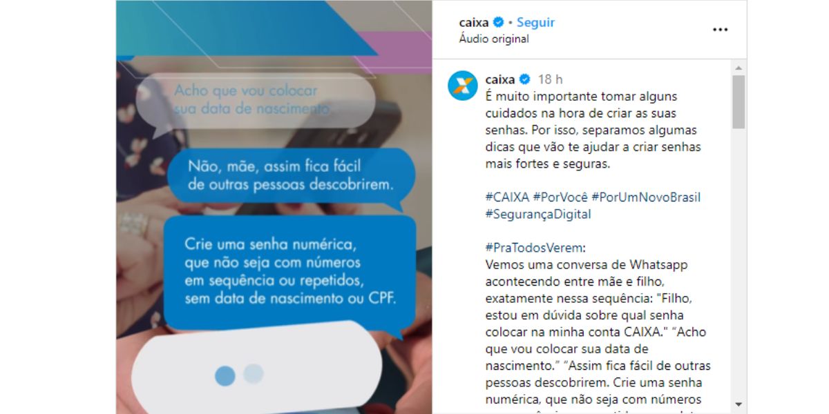 Comunicado sobre as senhas da Caixa (Reprodução: Instagram)