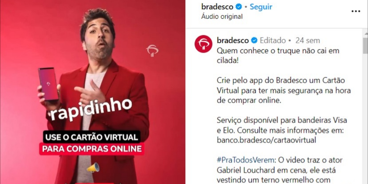 Bradesco orienta criação de cartão digital (Foto: Reprodução/Instagram)