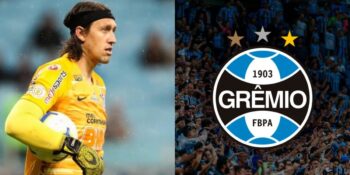 Grêmio parte pra cima de Cássio, do Corinthians - Foto: Reprodução/Montagem