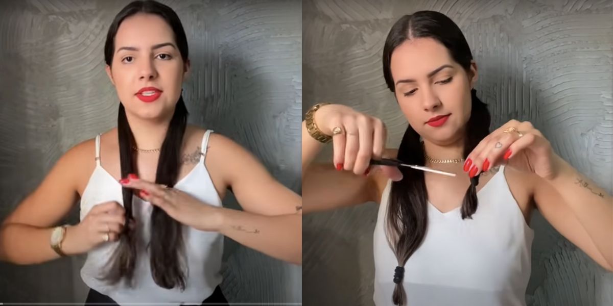 Separe o cabelo em partes iguais (Foto: Reprodução / YouTube Lolla Queren)