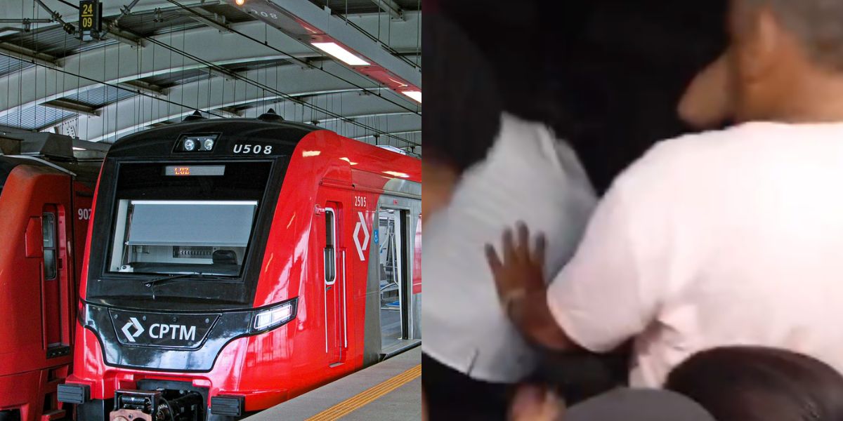 Momento da briga no vagão do trem da CPTM (Reprodução: Montagem TV Foco)