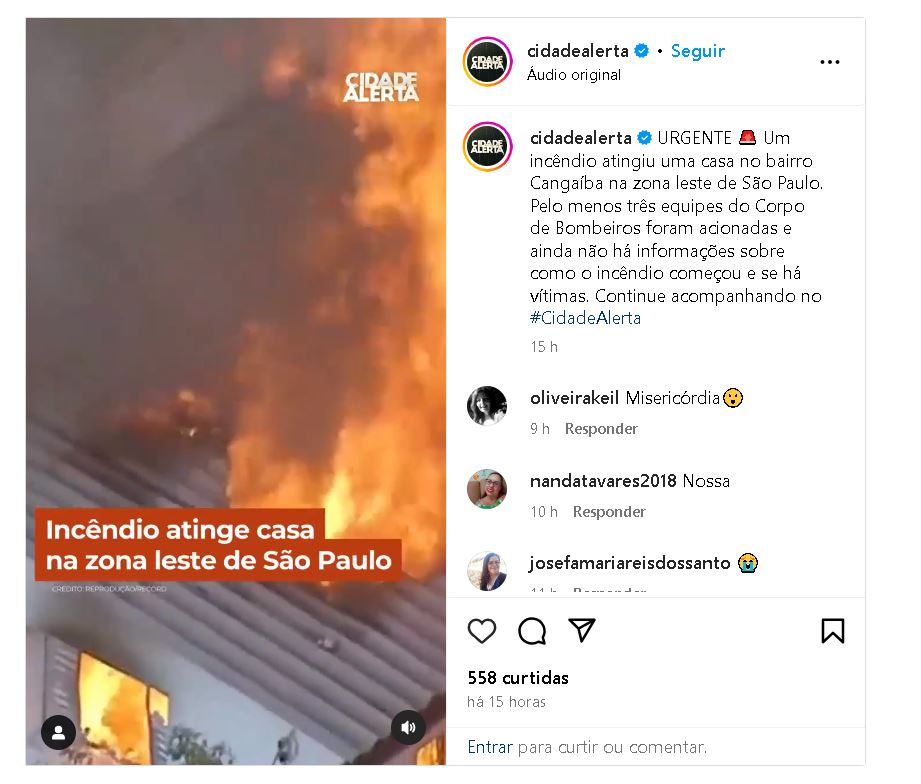 incêndio devastador em SP - Foto Reprodução Instagram