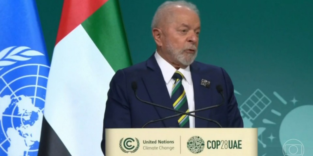 Lula na COP 28, nos Emirados Árabes (Foto: Reprodução/TV Globo)