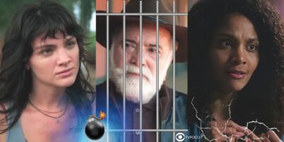 Petra, Antônio e Aline em cenas de Terra e Paixão (Foto: Reprodução / Globo / Montagem TV Foco)