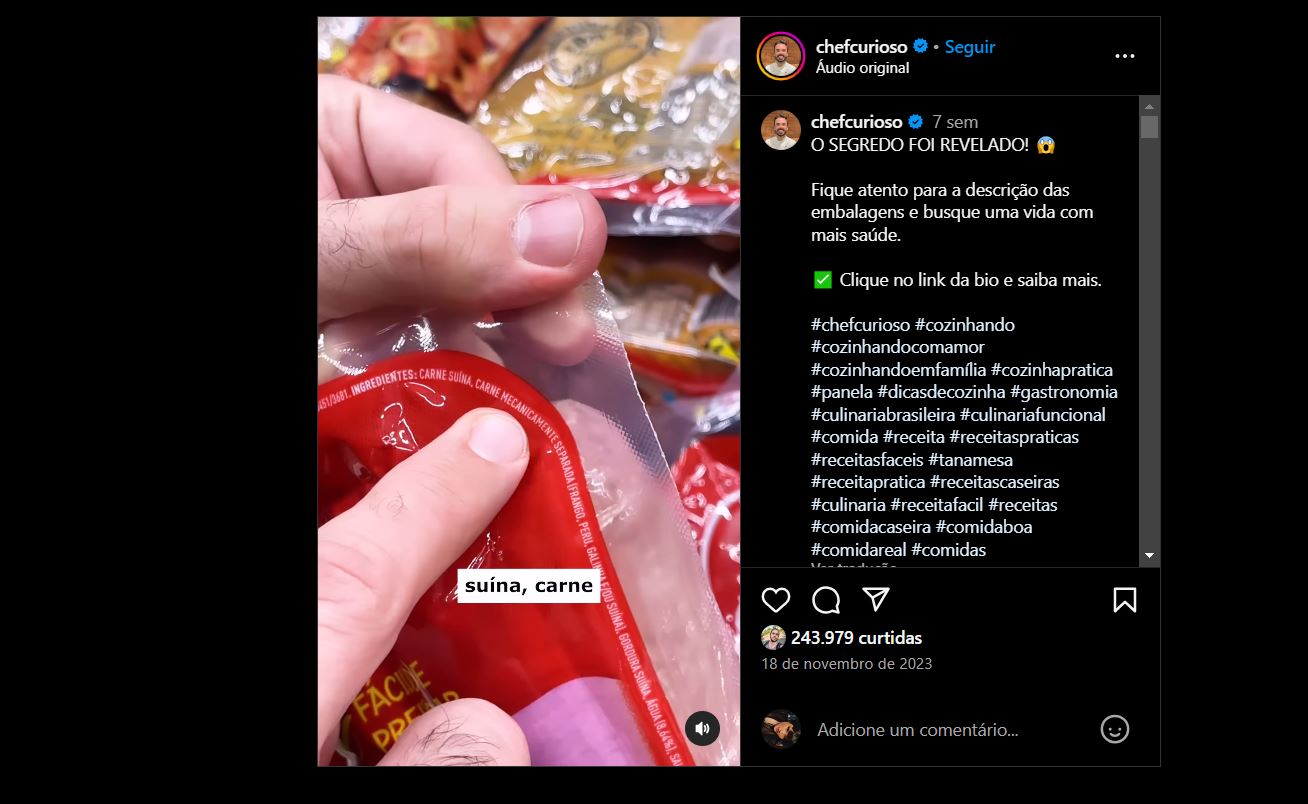 Davi Laranjeiras falando sobre a descrição dos produtos (Foto Reprodução/Instagram)