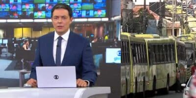 Alan Severiano no Jornal Hoje e ônibus parados (Fotos: Reproduções / Globo)