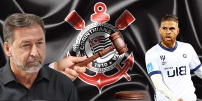 Augusto Melo, Gustavo Cuéllar, bandeira do Corinthians e martelo batido - Foto Reprodução Internet