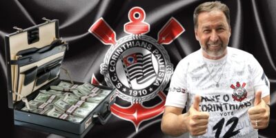 Augusto Melo e bandeira do Corinthians - Foto Montagem TV Foco