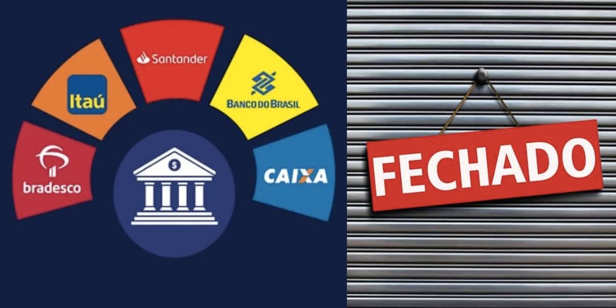 Bradesco, Itaú, Santander, Banco do Brasil, Caixa e loja fechada (Fotos: Reproduções / Internet)