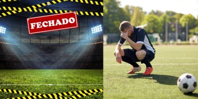 Campo de futebol fechado e jogador triste com falência - Foto Reprodução Internet