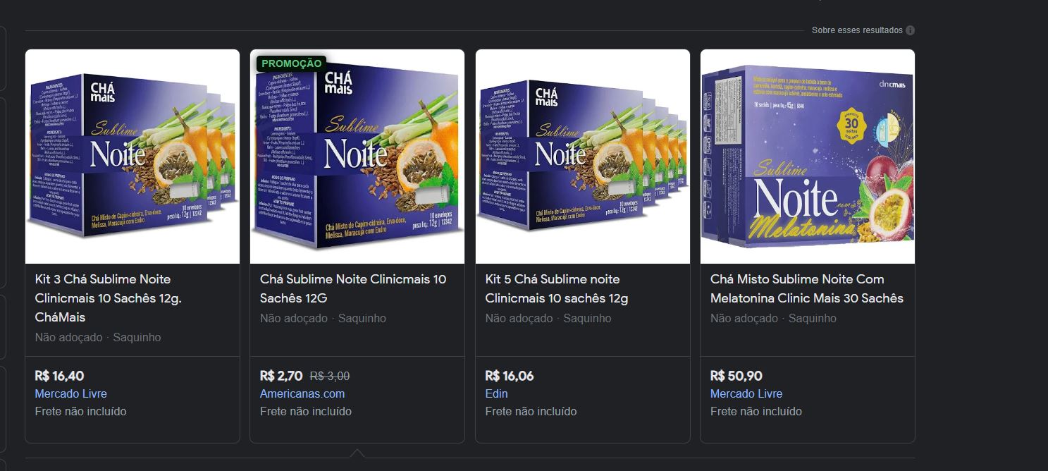 Produtos da ClinicMais da linha Noite Sublime sendo vendida normalmente (Foto Reprodução/GoogleShopping)