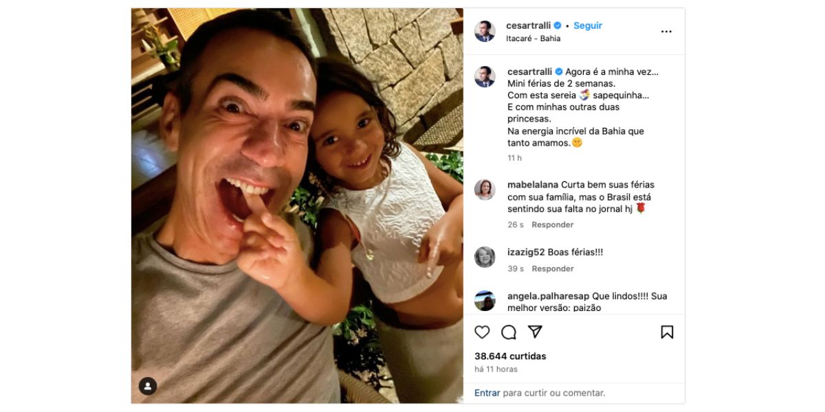 César Tralli ao lado de filha, Manuella (Foto: Reprodução / Instagram)