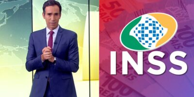 César Tralli no JH Logo do INSS - Montagem TVFOCO