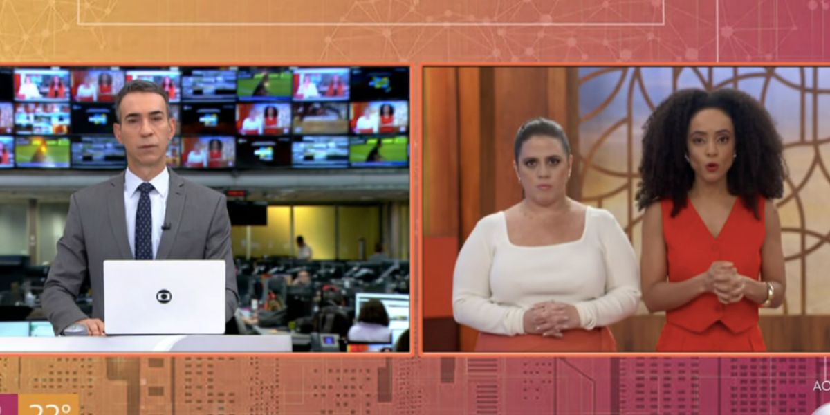 César Tralli no Jornal Hoje e, Tati Machado e Valéria Almeida no Encontro (Foto: Reprodução / Globo)