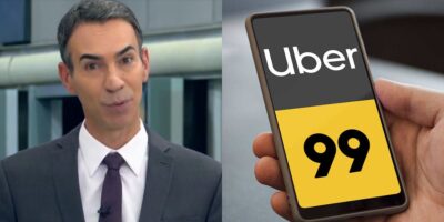 César Tralli no Jornal Hoje e aplicativo da Uber e 99 (Fotos: Reproduções / Globo / Internet)