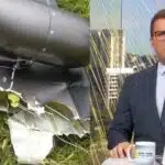 Destroços da aeronave e Rodrigo Bocardi no Bom Dia São Paulo (Fotos: Reproduções / Redes sociais / Globo)