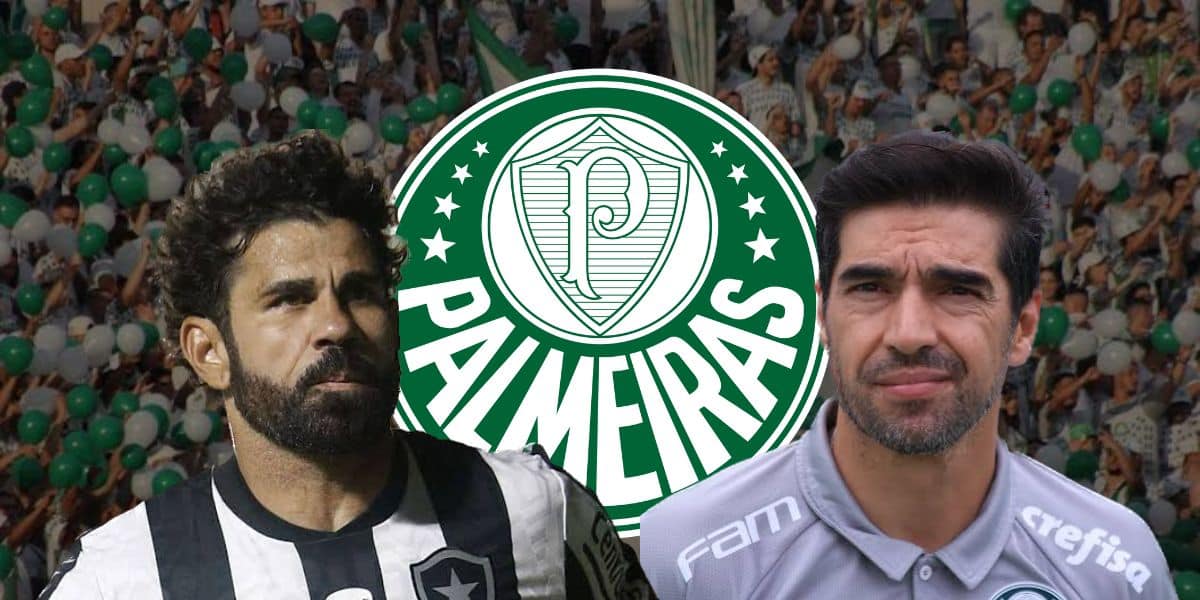 Diego Costa, Abel Ferreira e escudo do Palmeiras (Foto - Montagem TV Foco).