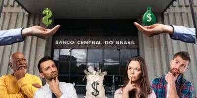 Fachada do Banco Central e pessoas desconfiadas com nova moeda - Foto Reprodução Internet