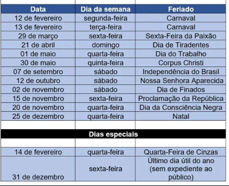 Feriados de 2024 - (Reprodução Internet)