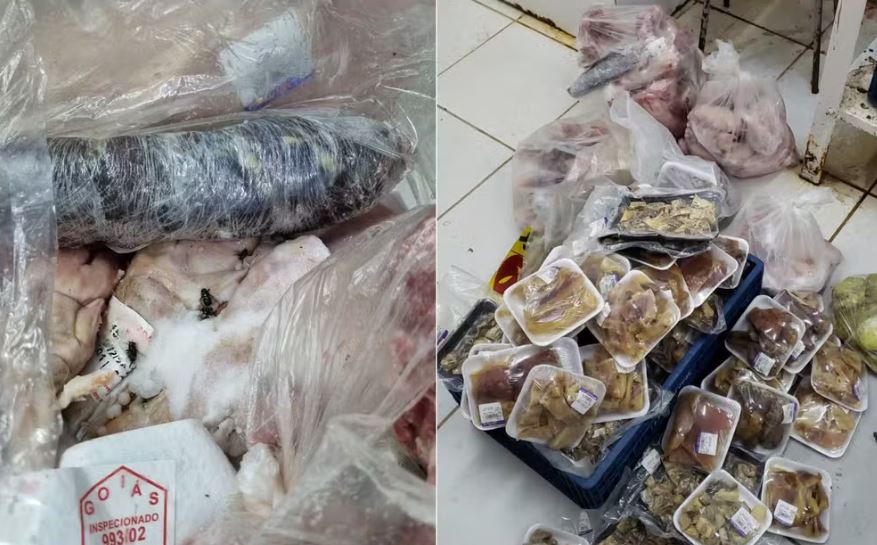 Fiscais do Procon encontram quase 100 kg de carnes podres com moscas e baratas em supermercado de Goiânia - Foto Divulgação Procon Goiás