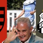 Tite e escudos do Flamengo e Santos
(Montagem TV Foco).