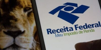 Leão do Imposto de Renda e aplicativo da Receita Federal (Foto: Reprodução / Internet)