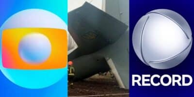 Logo da Globo / Queda de avião / Logo Record - Montagem TVFOCO