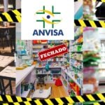 Logo da Anvisa e farmácia, restaurante e mercado fechados - Foto Reprodução Internet