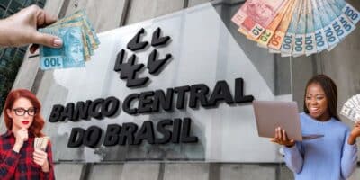 Logo do Banco Central e pessoas com dinheiro - Foto Reprodução Internet