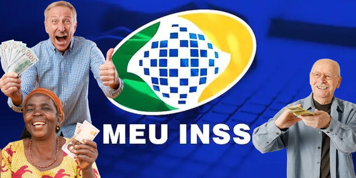 Logo do INSS e idosos com dinheiro - Foto Reprodução Internet