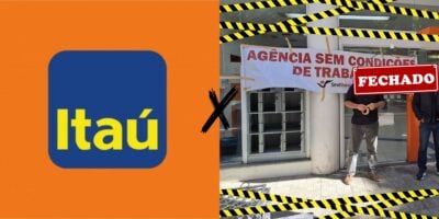 Logo do Itaú e Sindicato fechando agência - Foto Reprodução sindbancarios