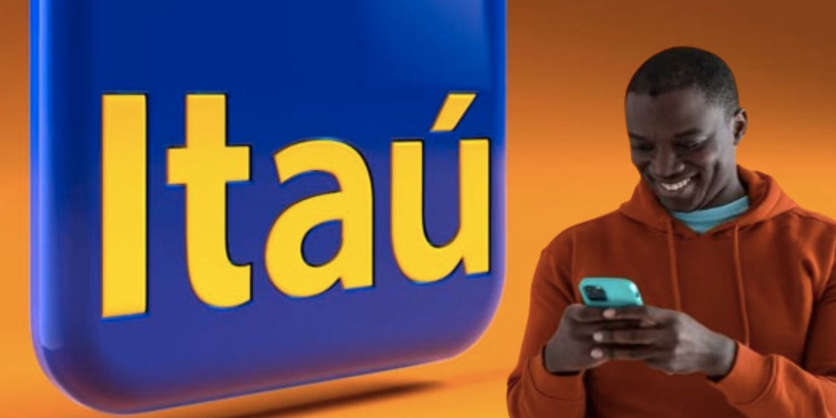 Logo do Itaú e homem sorrindo (Fotos: Reproduções / Internet / Freepik)