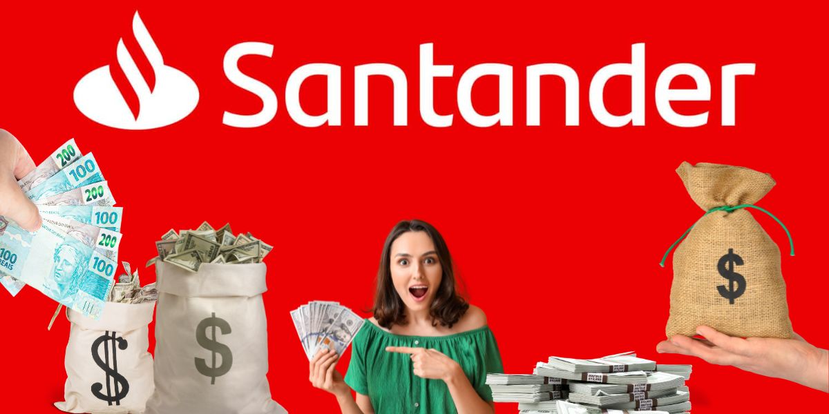 Logo do Santander e mulher com dinheiro - Foto Reprodução Internet